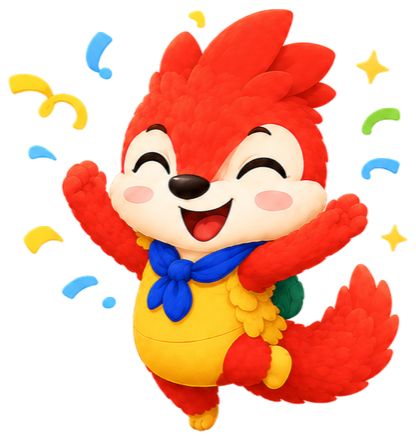 Roly jubilant, confetti jump